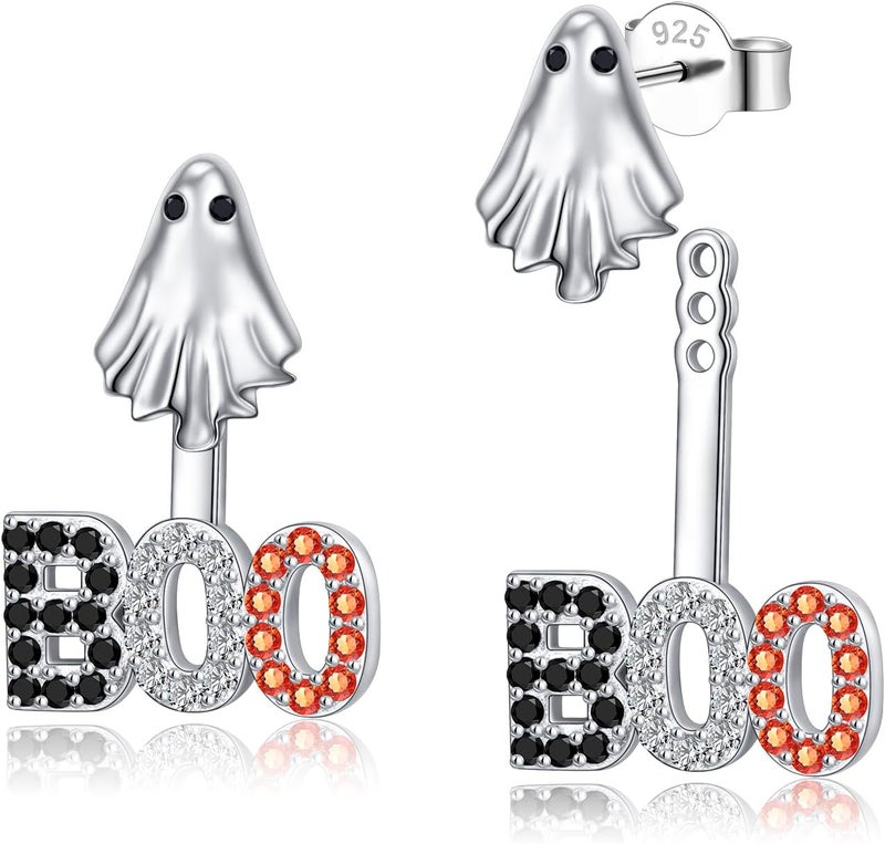 Flyow S925 Sterling Silver Ghost Boo Posts Ear Jacket Earrings for Women Front & Back Stud Earring Jackets Halloween Earrings - Image 1